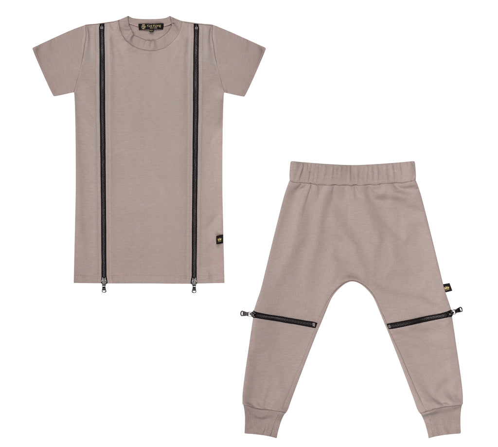 Taupe Double Zip Dress + Jogger Set